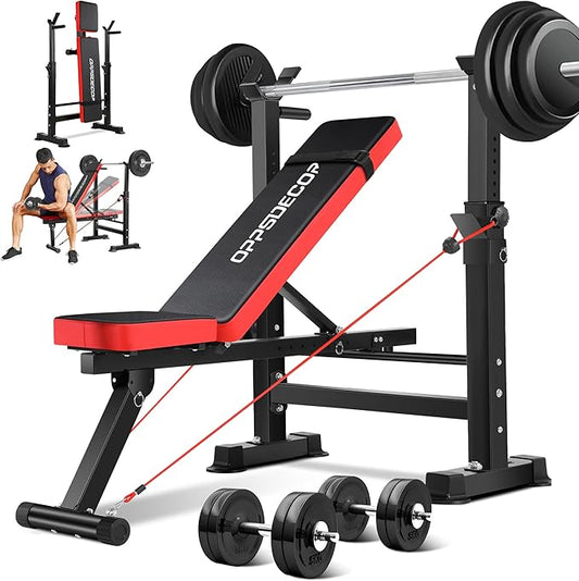 OPPSDECOR 660lbs 6 in 1 Weight Bench Set with Squat Rack, Workout Bench with Leg Extension Preacher Curl Rack Multi-Function Bench Press Set for Home Gym, ZWX1113 New Version Weight Bench
