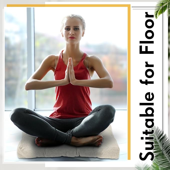 Jerify Floor Pillow Cushions 22 x 22 Inch Round Square Large Meditation Floor Pillow for Classroom Adult Meditation Picnic Party Cushion for Seating Gift Christmas(Square,Beige,2 Pcs)