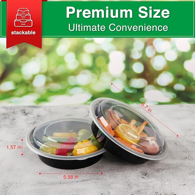 Meal Prep Containers Reusable 50 Pack-23 oz Food Storage Containers with Lids To Go Food Containers Takeout, Microwave Dishwasher Freezer Safe, Stackable, BPA Free, Plastic (Black)