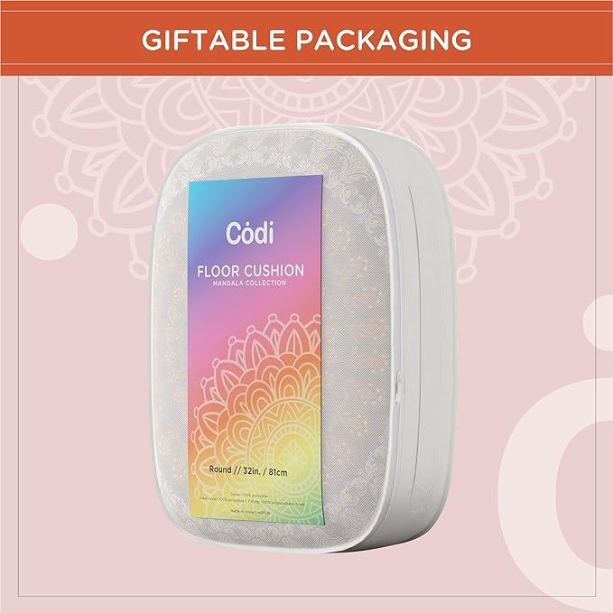 Codi Floor Pillows for Sitting Set of 2, Large Meditation Cushions for Adults with Memory Foam, Bohemian Mandala Round Seating for Outdoor Yoga and Living Room, Washable,32 Inch, Yellow