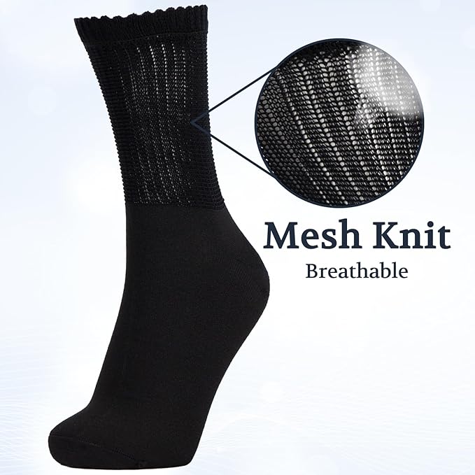 +MD Diabetic Socks for Men Women 6 Pairs,Non-Binding Top Extra Wide Ankle/Crew Socks, for Edema Circulator 9-11 10-13 13-15