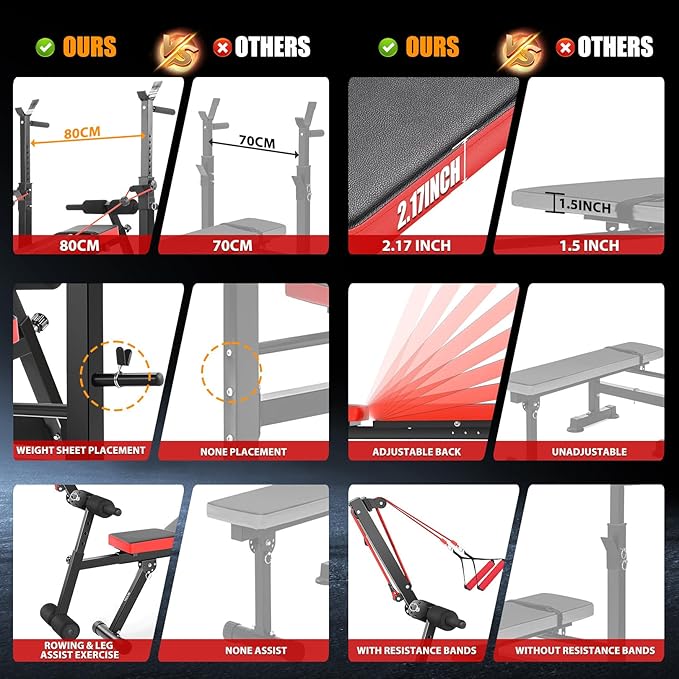 OPPSDECOR 600LBS 6 in 1 Weight Bench Set, Adjustable Bench Press Set and Squat Rack, Foldable Workout Benches for Home Gym, Incline Decline Flat Sit Up Strength Training Bench