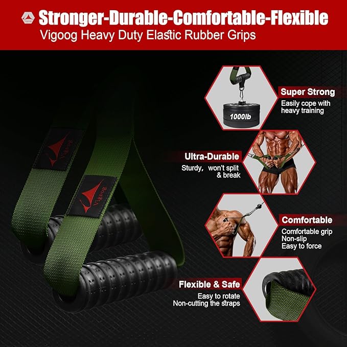Heavy Duty Gym Exercise Handles Attachment for Cable Machine,Resistance Band,Pulley System Home Fitness Workout Equipment, with Elastic Rubber Grip and 2 Large Carabiners