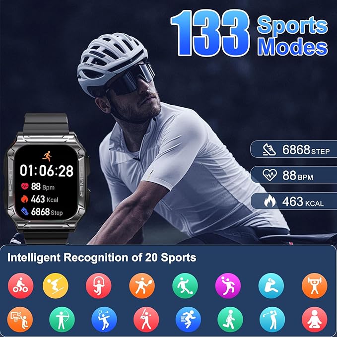 Smart Watch for Men with Phone Function 1.95” HD Touchscreen Smartwatch Fitness Tracker 130+ Sports Modes IP68 Waterproof Wristwatch with Sleep Monitor Pedometer Message Reminder for Android iOS