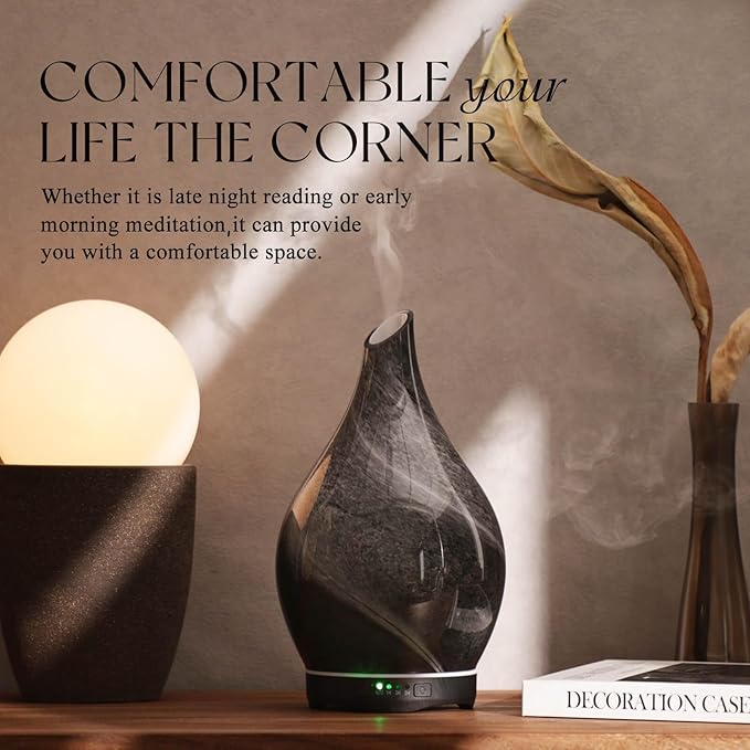Porseme 280ml Essential Oil Diffuser Glass Color Changing Aroma Air Diffusers Aromatherapy Ultrasonic Cool Mist Humidifier 7 Running Hours Waterless Auto-Off for Sleeping, Yoga, Office, Spa (Obsidian)