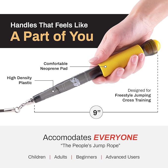 Buddy Lee Jump Ropes Rope Master Original Ball Bearing Jump Rope, 9” HD Plastic Handles. Perfect Jump Rope for Fitness, CrossFit Gym, Endurance Jumping, Cross Overs, Extreme Jumping