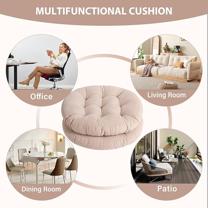 Tiita Floor Pillow Cushion, 22 inch Round Seat Cushion, Outdoor Floor Pad, Meditation Cushion for Yoga Living Room Sofa Balcony, Beige