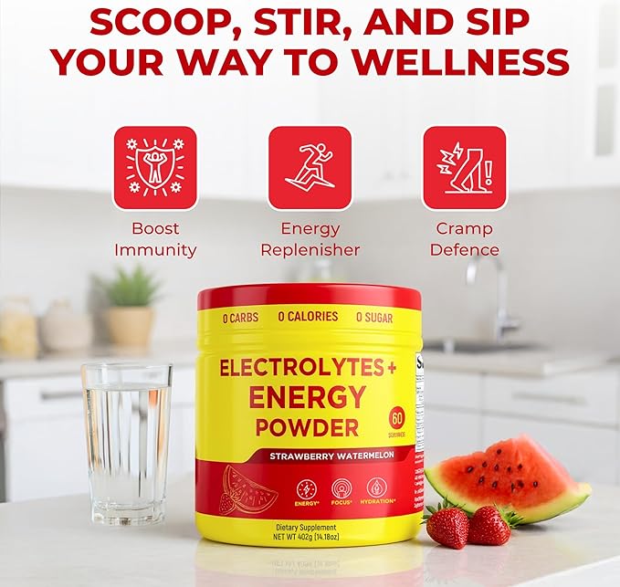 Keto Vitals Electrolytes + Energy Powder with 100mg Natural Caffeine, L Theanine & Organic Lion's Mane Extract - 60 Servings Energy Drink Powder for Workouts - Sugar Free Electrolytes