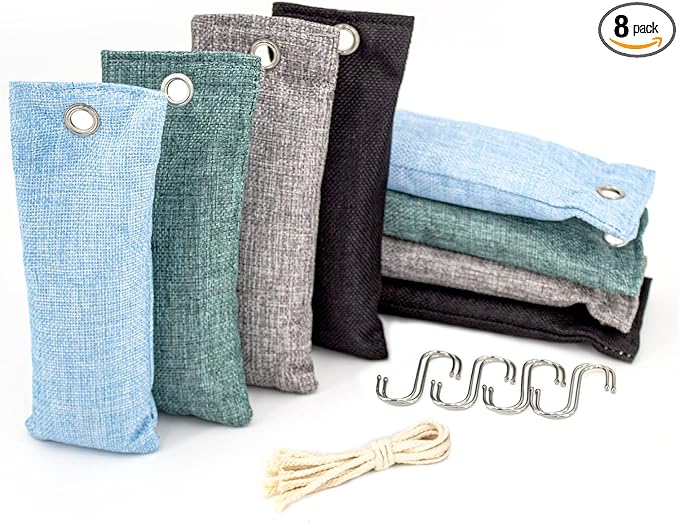 Charcoal Bags Odor Absorber (8x100g) Activated Bamboo Charcoal Air Purifying Bags Charcoal Odor Eliminating Bags for Home & Car Shoes, Closet, Pet -8 PACK