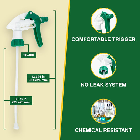 Heluva Green Spray Bottle Nozzle Replacement, Bottle Tops Only - Sprayer Nozzle Triggers for Heavy Duty, Commercial, Home Cleaning Solutions - Fits 8,16,24,32 oz Plastic & Glass Bottles, Mixed 3 pack