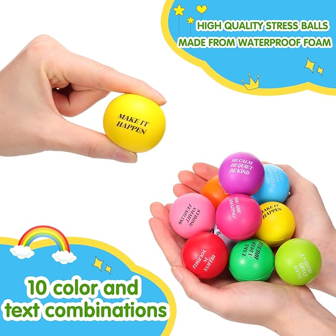 Sotiff 100 Pieces Motivational Stress Balls Colorful Foam Inspirational Relief Quotes Stress Balls Pack Employee Appreciation Gift for Relief Encouraging(One Size)
