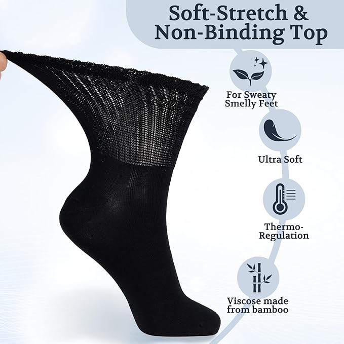 +MD Diabetic Socks for Men Women 6 Pairs,Non-Binding Top Extra Wide Ankle/Crew Socks, for Edema Circulator 9-11 10-13 13-15