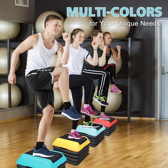 16"x16" Exercise Aerobic Step Platform with 4 Risers, Adjustable Height 4"-6"-8"-10"-12" Workout Stepper for Home Gym Fitness Strength & Training