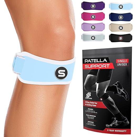Sleeve Stars Swedish Brand Patellar Tendon Support Strap for Women & Men Effective Osgood Schlatter Knee Brace Youth & Kids Knee Brace with 3 Adjustable Length fits 12"-24" (Single/Light Blue/Adult)