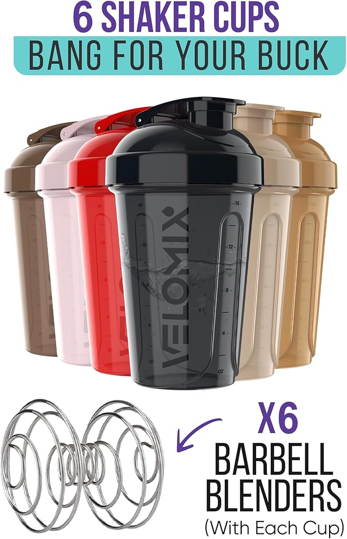 -6 PACK- 20 OZ Protein Shaker Bottles for Protein Mixes, Shaker Cups for Protein Shakes, Small Shaker Bottle Pack, Shaker Cup, Shakers for protein Shakes (Midnight Clay - 6 Pack)
