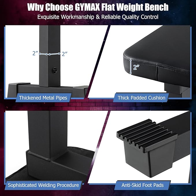 GYMAX Flat Weight Bench, 660lbs Easy Assembly Weight Bench Press with Thick Cushion & Anti-slip Foot Pads, Compact Strength Training Equipment for Home Gym Exercise