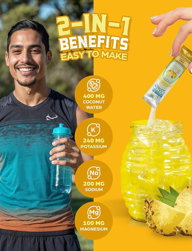Electrolyte Drink Mix – Pineapple Agua Fresca Flavor | Sugar-Free Hydration Powder with Coconut Water & Minerals | 15 Single-Serve Stick Packs, Low Calorie, Natural Flavor