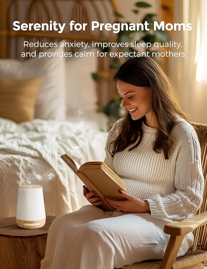 Baby Sound Machine, Momcozy White Noise Machine for Baby Sleeping with Night Light, Toddler Sleep Trainer with 34 Soothing Sounds, Timer, App Remote Control, Personal Sleep Routine(Wood Grain)