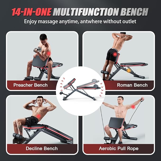 ALSO GO Adjustable Weight Bench 1000LBS, 14-in-1 Muti-Functional Workout Benches, Full Body Bench with Leg Extension & Preacher Curl Pad, Foldable Incline Decline Bench Press for Home Gym