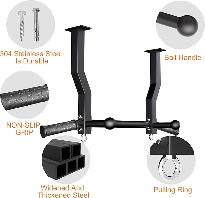 Pull Up Bar Ceiling Mount, 600LBS Heavy Duty Multi Grip Chin Up Bar, 24"/16" Rafter PullUp Bar, Ceiling Beam for Gym/Garage/Basement with Ball Finger & Round Anchors, Easy to Install