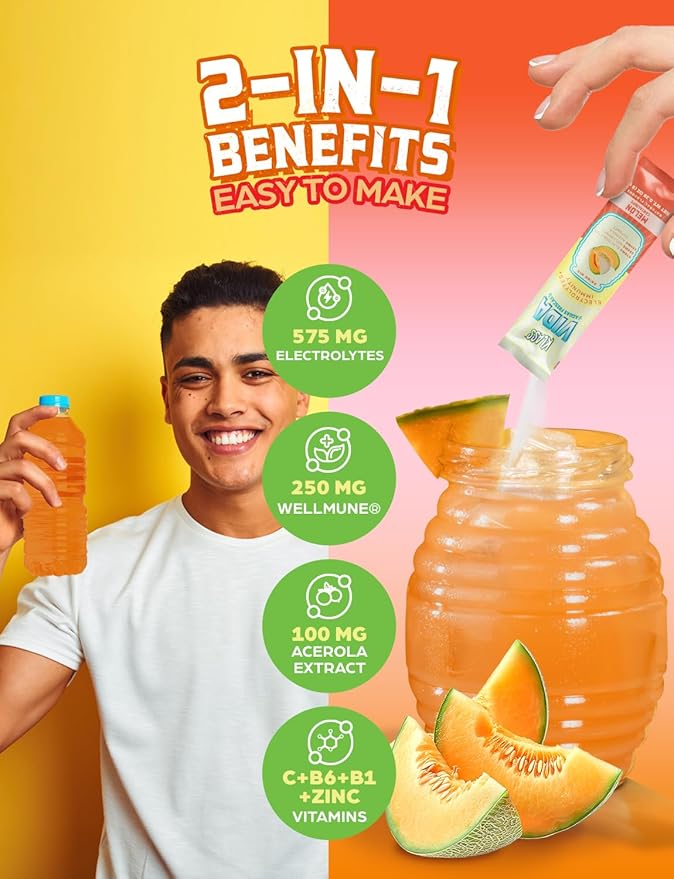 Hydration + Immunity Electrolyte Drink Mix – Variety Pack with Mango, Strawberry Horchata & Cantaloupe | Sugar-Free Hydration Packets with Wellmune®, Acerola, Coconut Water & Minerals