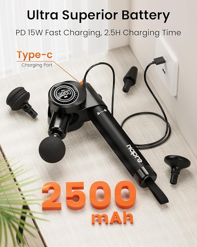 Foldable Massage Gun Deep Tissue with 5 Adjustable Angles,Portable Percussion Back Massager for Muscle/Neck/Body Pain Relief with Long Extension Metal Handle,32-Speeds,with Carry Case