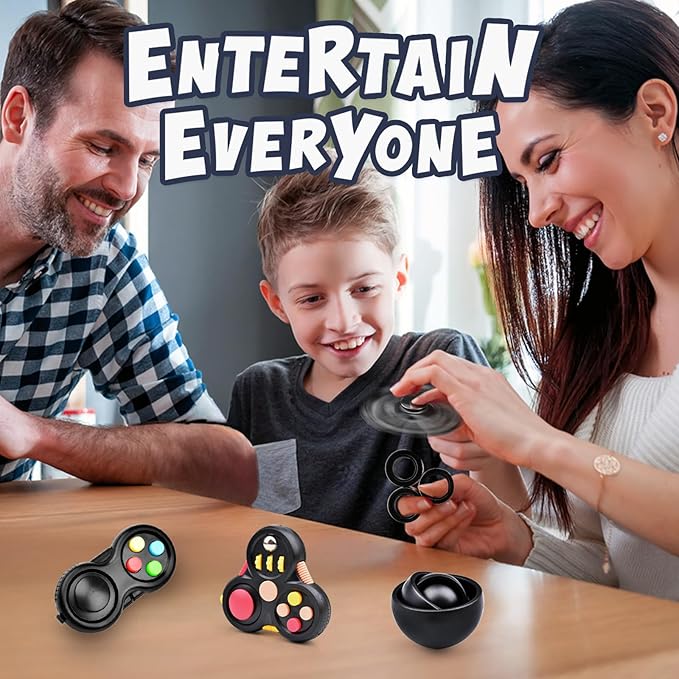Fidget Toys Adults Pack 5Pcs,Fidget Spinner with Magnetic Rings Gyro,Fidget Controller Autism Sensory Toys,ADHD Stress Anxiety Desk Fidgets,Easter Basket Stuffers for Kids Teen Boys(BK)