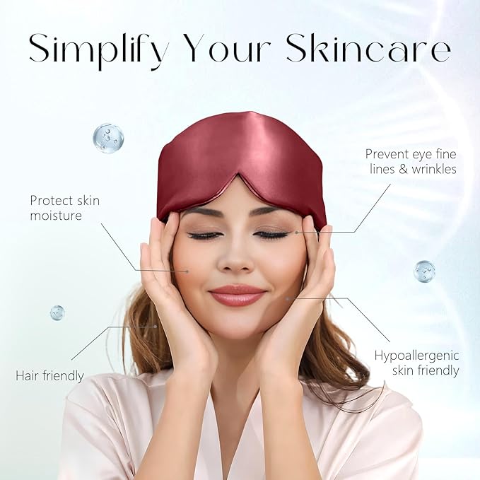 ZIMASILK 100% 22 Momme Mulberry Silk Sleep Mask - Full Silk Filled, Ultra-Soft & Breathable, Face-Hugging Blackout Eye Cover for Sleeping (Burgundy)