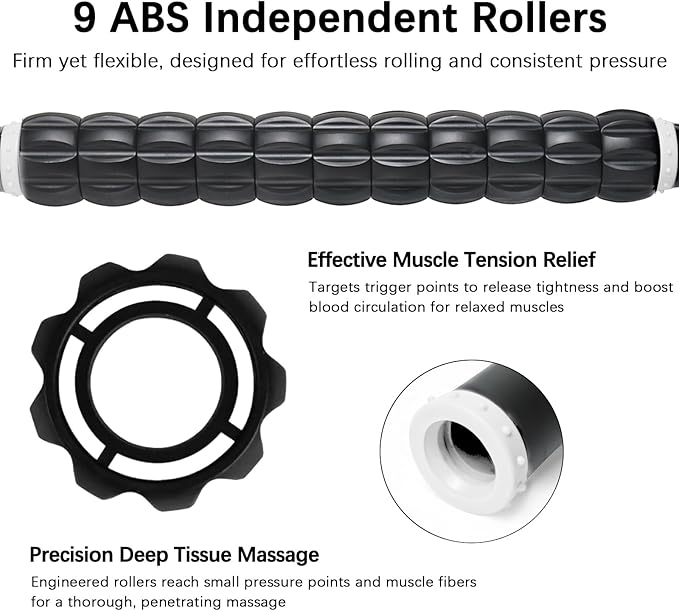 Muscle Roller Stick for Athletes - Deep Tissue Fascia Blaster & Roller Massager for Myofascial Pain Relief - Handheld Physical Therapy & Recovery Tool(White black-18 inch)