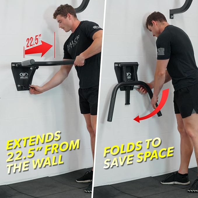 Valor Fitness Wall Mount Dip Station – Heavy-Duty Foldable Triceps Dip Bars with Padded Handles for Home Gym Strength Training Workouts – Supports Up to 400 lbs