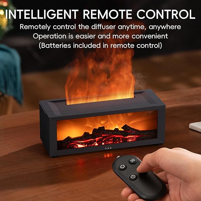 Essential Oil Diffuser, 7 Colors Fireplace Fire Flame Aromatherapy Diffuser, 150ml Ultrasonic Humidifier, Scent Aroma Diffuser with Remote Control & Timer for Home,Bedroom,Office,Yoga (Black)