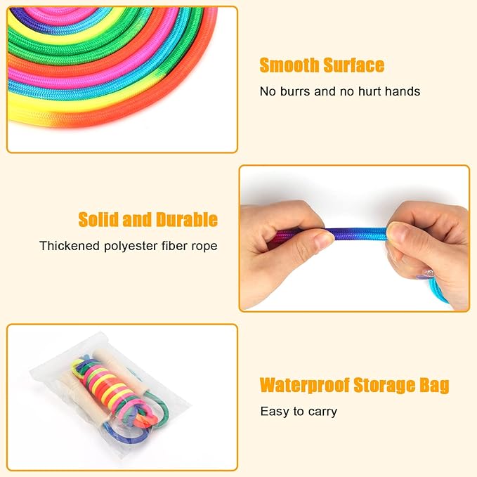 Coolrunner 16 FT Long Jump Rope(2 PACK), Double Dutch Jump Ropes, Soft Beaded Skipping for Kids Adults, Plastic Segmented Long Enough for 4-5 Jumpers