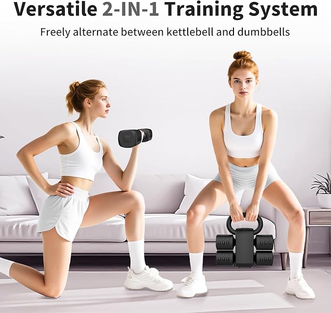 2-in-1 Adjustable Dumbbells Set, 4 Levels Weight Dumbbells Set for Women Men, Each 2.2/3.3/4.4/5.5lb Hand Weights with Kettlebell Form for Home Gym Exercise Training
