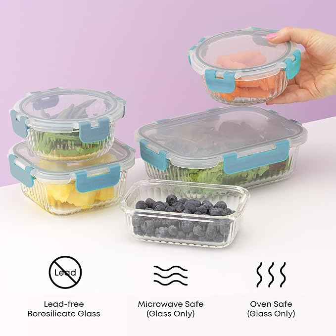 JoyJolt 24pc Borosilicate Glass Storage Containers with Lids | 12 Airtight/Freezer Safe Food Storage Containers for Pantry and Kitchen | Meal Prep Container for Lunch | Glass Tupperware Set