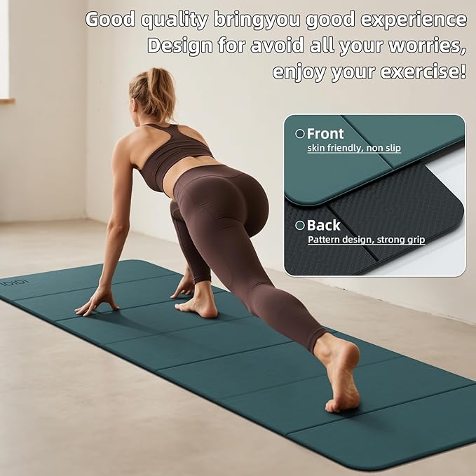 Foldable Yoga Mat Extra Thick 0.32 Inches Eco-Friendly POE Material, Non-Slip Design Fitness Mats, Multi-Purpose Workout Mats For Studio or Home Use (70 x 24 x 0.32 inches)