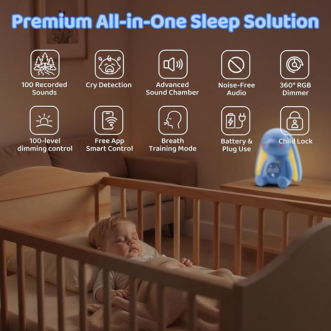 2025 Mom's Choice Awards | White Noise Sound Machine Baby - Cry Detection, Night Light, 100 Soothing Sounds, App Control, 150% Battery Life, 50% Faster Sleep, Newborn Essentials