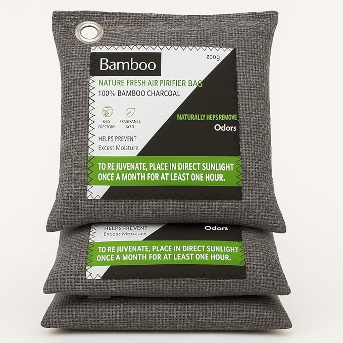 3 PCS Air Purifier Bags, Activated Charcoal Air Purifying Deodorizer Bag, Wardrobe, Air Freshner, Odor Eliminators for Home, Cars, Closets, Bathrooms