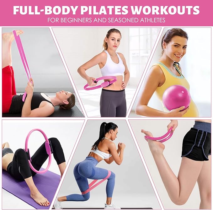 Pilates Essentials Kit for Women - 13-Piece Home Pilates Equipment Set, Includes Pilates Ring, Resistance Bands, Yoga Ball - Perfect for Women's Home Workouts & Beginners
