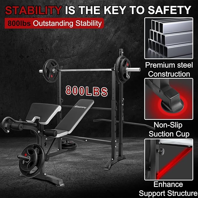 Edostory Olympic adjustable Weight Bench Set, Workout Equipment for Home Workouts, Bench Press with Preacher Curl, Leg Developer, Home Gym Full Body Workout