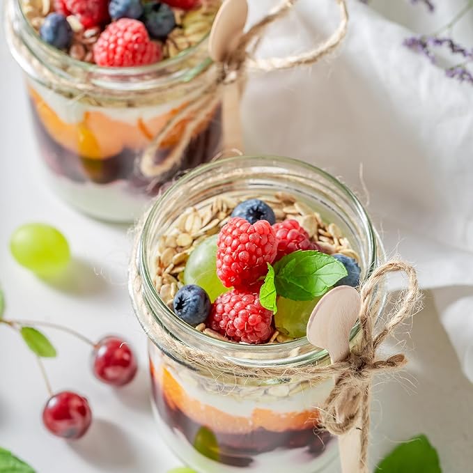 Overnight Oats Containers with Lids, 16oz Glass Jars with Lids 2 pcs, Apricot, Wide Mouth Mason jars for Salad, Yogurt, Snacks, Meal Prep