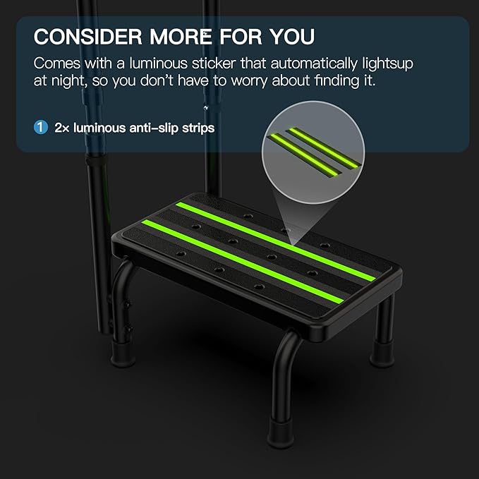 Step Stool with Handle for Elderly, Non Skid Platform & Adjustable Handrail, Medical Stepping Stool for High Bed Mobility & Daily Living Aids, Bedside Car Stair Lift for Senior Adults 400lbs