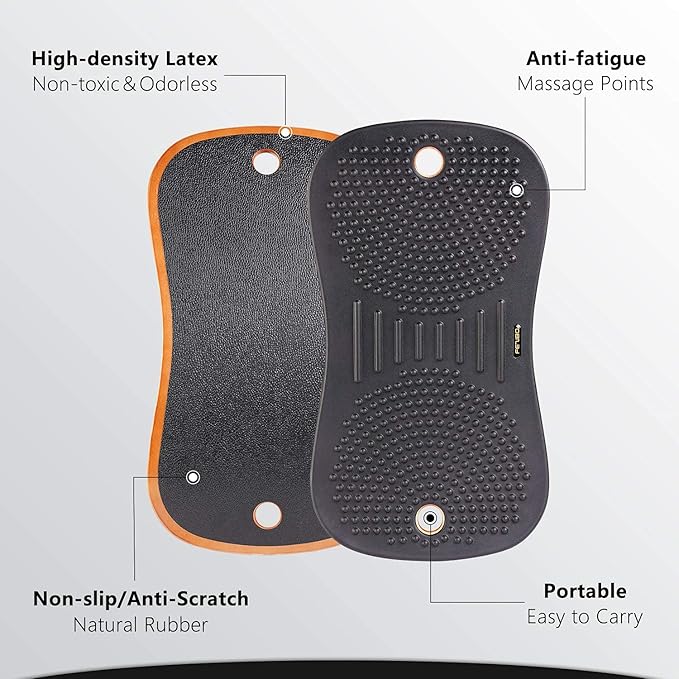 Standing Desk Anti Fatigue Mat Wooden Wobble Balance Board Stability Rocker with Ergonomic Design Comfort Floor Mat Accessories(Large, Obsidian Black)