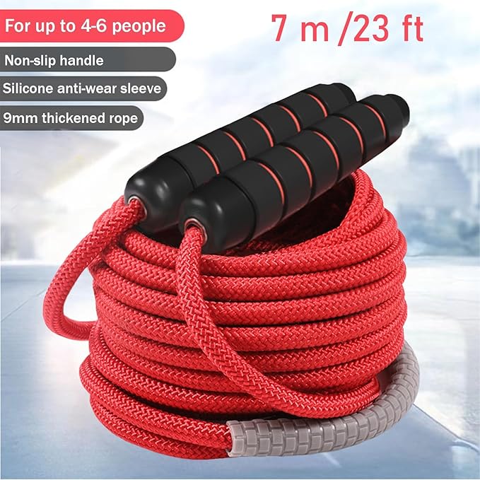 23 FT Long Jump Rope for Kids Adults,Double Dutch Jump Rope,Adjustable Skipping Ropes with High-strength Nylon Braided Rope Core,360°Rotation Not Entangled,Long Enough for 4-6 Jumpers.Red