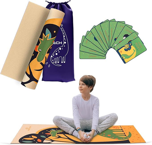 Kids Yoga Mat Set for Boys & Girls - Doll, Unicorn, Mermaid, Panda, Dinosaur and UnderWater - Chemical Free - Non-Toxic - Non-Slip - 60 X 24 X 0.2 Inches - w/ 12 Yoga Cards - Cute Carrier Bag - Ages 3-12
