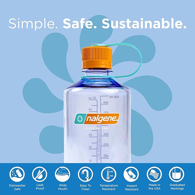 Nalgene Sustain Tritan BPA-Free Water Bottle Made with Material Derived from 50% Plastic Waste (using ISCC certified mass balance), 32 OZ, Narrow Mouth, Amethyst (Pack of 6)
