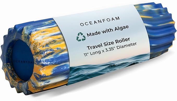 Oceanfoam Ripple Travel Foam Roller (11" x 3.35") Firm Mini Foam Roller for Physical Therapy, Deep Tissue Massage, Back Pain, High Density, Wave Textured, Yoga, Exercise (Royal Gold & Natural Marbled)