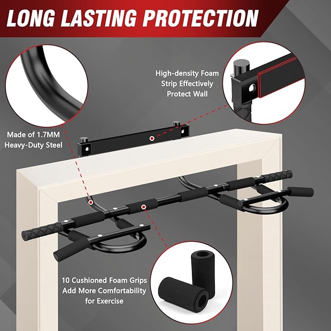 TOPOKO Upgrade Pull Up Bar for Doorway - Max Capacity 440 lbs, Portable Upper Body Workout Bar for Strength Training