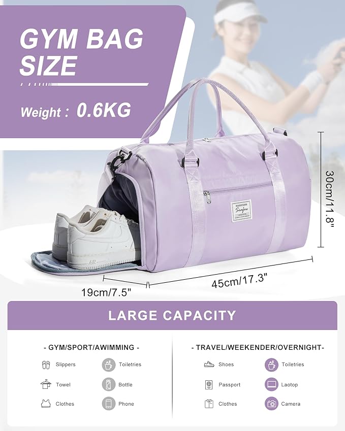 Gym Bag Womens,Travel Duffel Carry on Bag Sport Tote Bag Weekend Overnight Bag