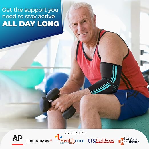 DR. BRACE® Elite Elbow Brace Support, Breathable Elbow Compression Sleeve with Gel Pad for Golfer's, Tennis Elbow & Tendonitis Treatment & Pain Relief 2024 (Black-Blue, Large)