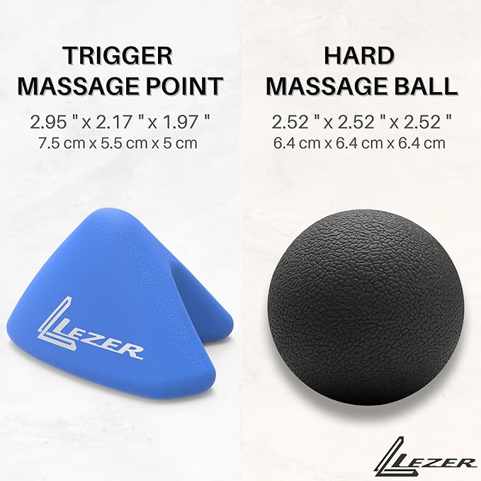 LEZER, Trigger Massage Point, Manual Massage Ball, Muscle Knots Relief Tool, Myofascial Release, Physical Therapy, Plantar Fasciitis, Set of 2 (Blue Trigger and Black Ball)